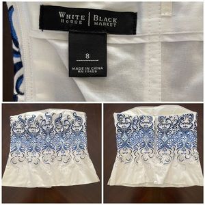 White House Black Market size 8 blue and white strapless top